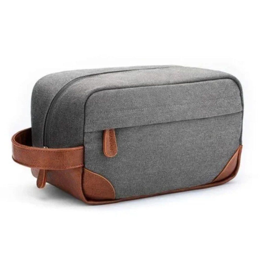 New Toiletry Bag Water Resistant Canvas Light Grey